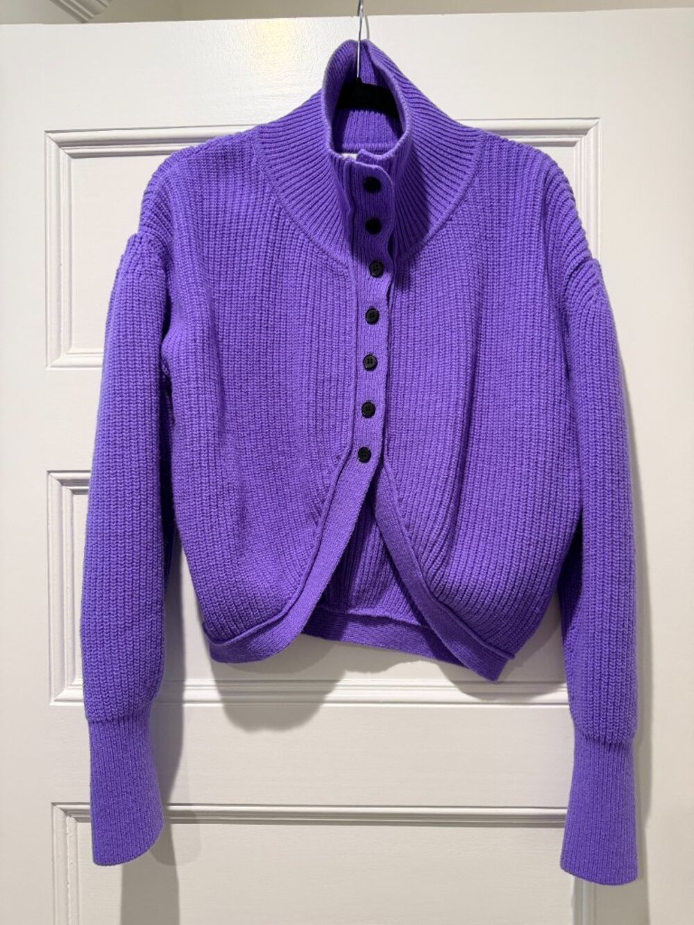 YCH Purple Highneck Hemline Cropped Wool Cardigan Sweater M